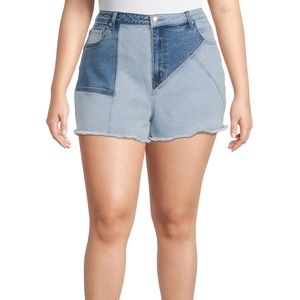 Madden NYC Two Tone Denim Block Mom Shorts